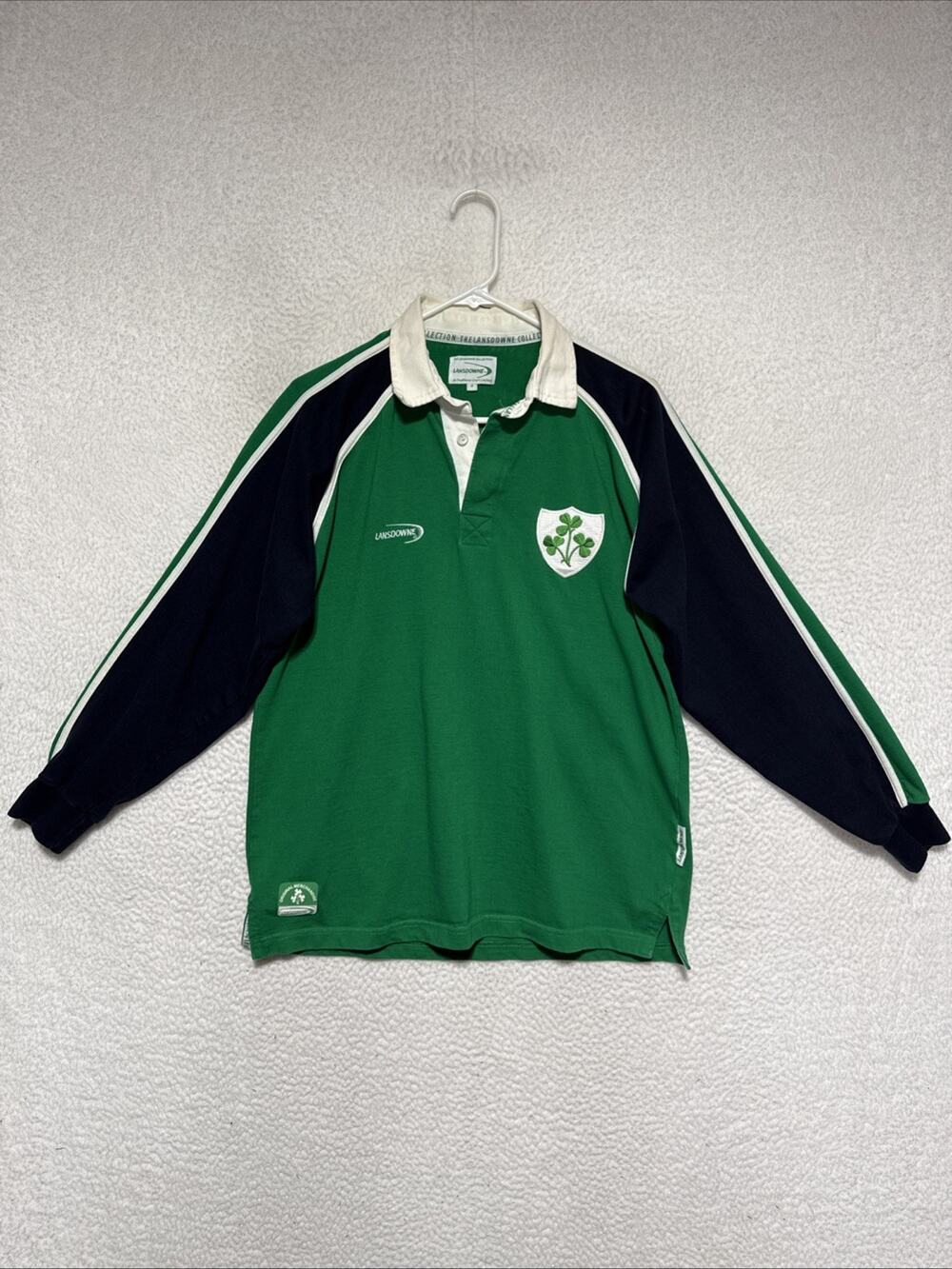 VTG Y2K Lansdowne Rugby Polo Shirt Mens M Green Team Ireland Long Sleeve